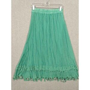 Krazy Kat Skirt Womens Small Teal Crochet Trim Boho Maxi Fully Lined Tassel Hem
